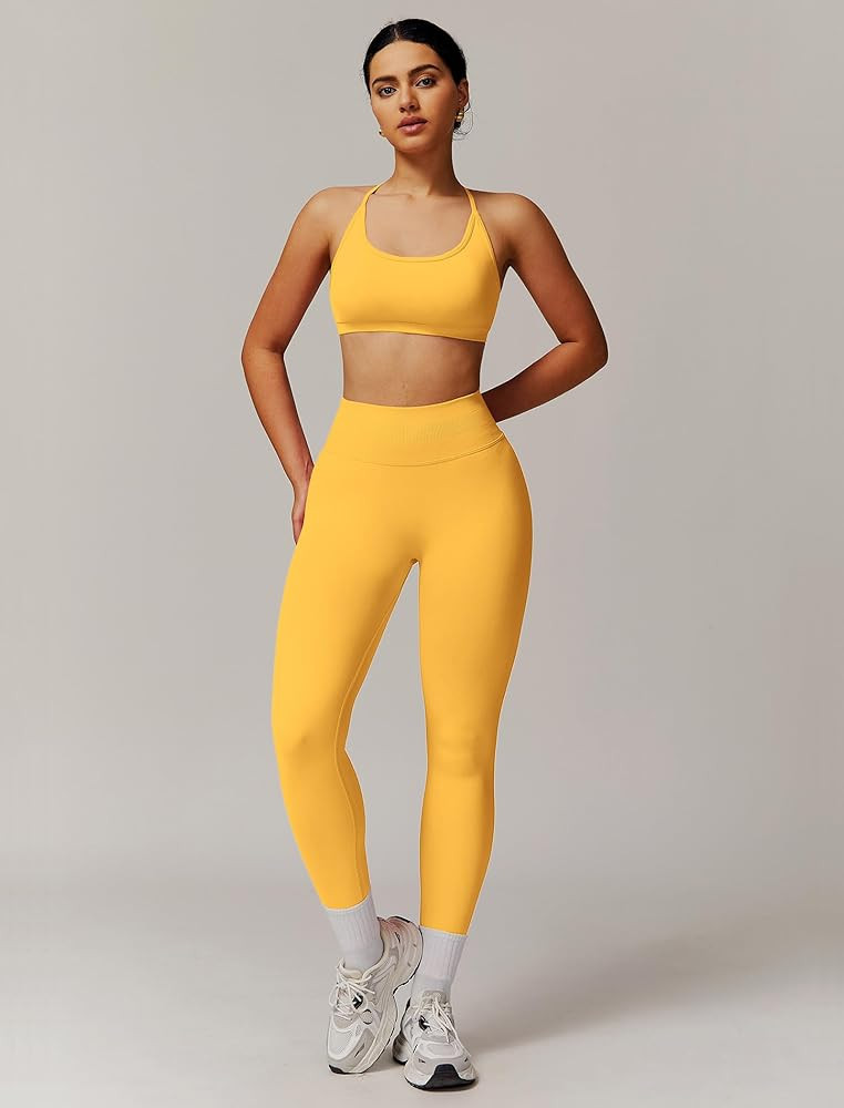 ABOCIW Workout Sets for Women 2 Piece Seamless HIgh Waist Scunch Butt Lifting Leggings Strappy Sp... | Amazon (US)