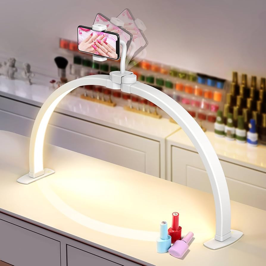 Yokilly Half Moon Light for Nail Desk: 29" Foldable Half Moon Desk Lamp with Phone Holder for Beg... | Amazon (US)