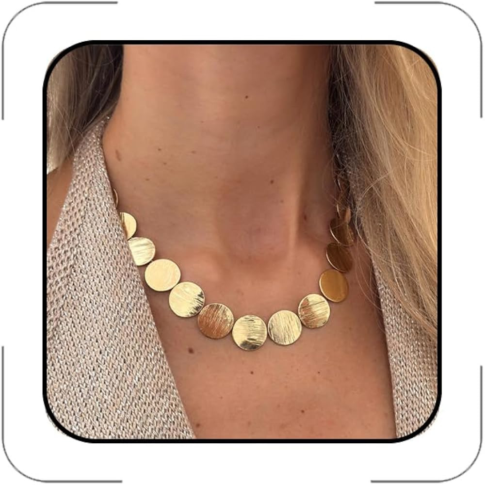 Gold Choker Necklace for Women Chunky Gold Disc Chains Necklace Bold Statement Geometric Round Di... | Amazon (US)