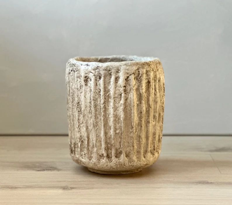 Paper Mache Vase, Medium Fluted Handmade Vessel, Aged Beige Cream Color, Wabi Sabi, Imperfect Org... | Etsy (US)