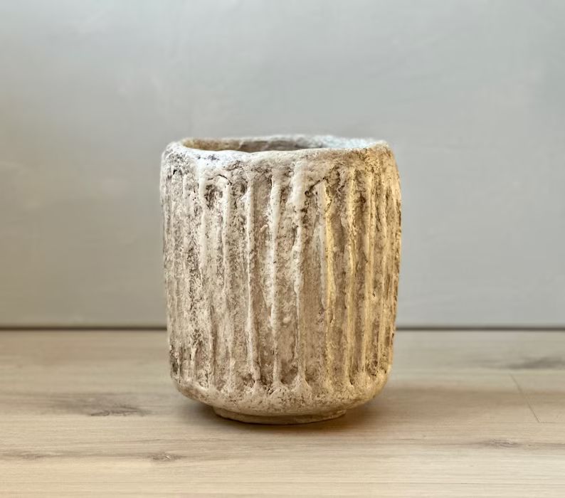 Paper Mache Vase, Medium Fluted Handmade Vessel, Aged Beige Cream Color, Wabi Sabi, Imperfect Org... | Etsy (US)