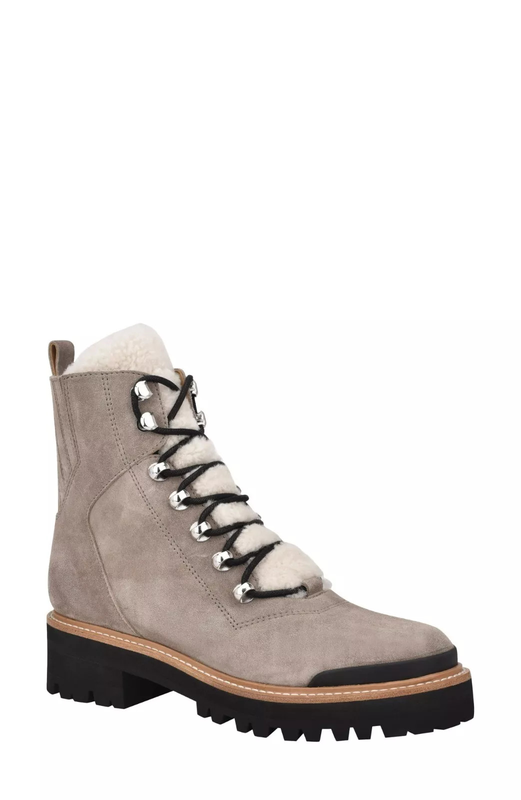 New! Marc Fisher Izzie Genuine Shearling Lace-Up Boot 9.5 M  Beige Brown Suede  | eBay | eBay US