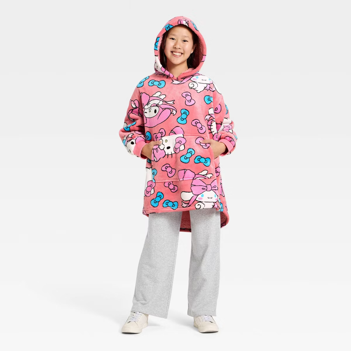Girls' Hello Kitty Oversized Plush Hooded Sweatshirt - Pink | Target