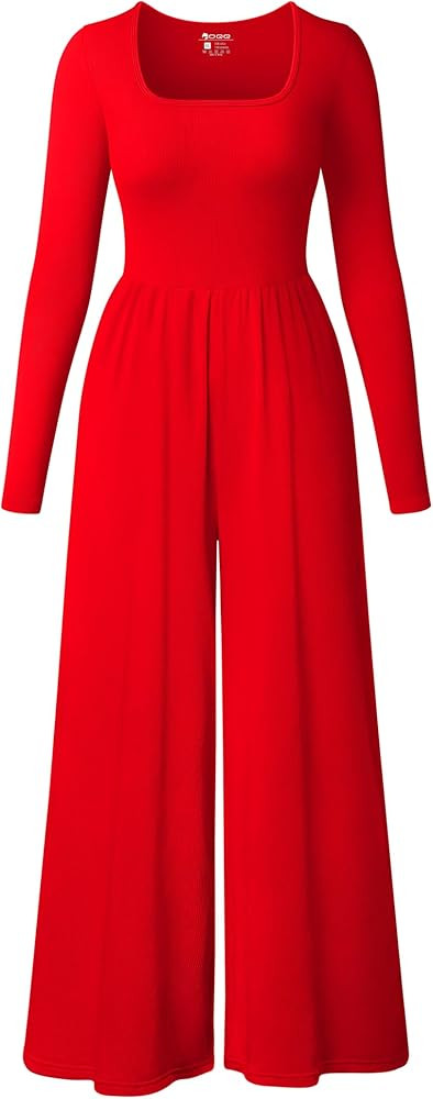 OQQ Women Wide Leg Pants Jumpsuits One Piece Long Sleeve Square Neck Jumpsuits | Amazon (US)
