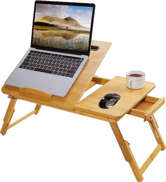 Laptop Bed Tray Multi Tasking Bamboo Lap Desk, Folding TV Tray Table, Smartphone Tablet Lap Tray ... | Amazon (US)