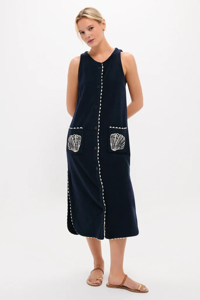 Navy Embroidered Bermuda Terrycloth Caftan | Tuckernuck (US)