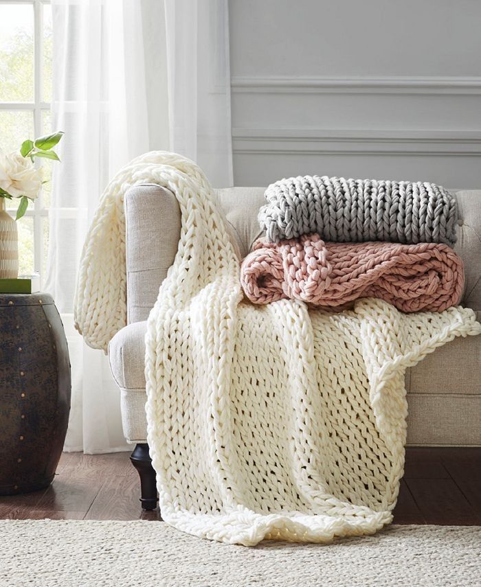 Chunky Knit 50" x 60" Handmade Throw Blanket | Macys (US)