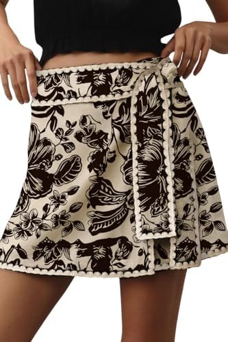 Mini Wrap Skort for Women Black Flowy Bodycon Print Shirt Short Elastic Waist Fall Casual Mini Sk... | Amazon (US)