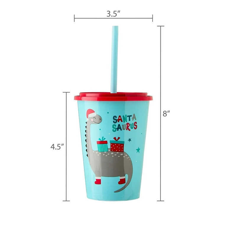 Plastic Dinosaur Christmas Cup with Straw and Lid, Red and Blue, 13 fl oz, by Holiday Time | Walmart (US)
