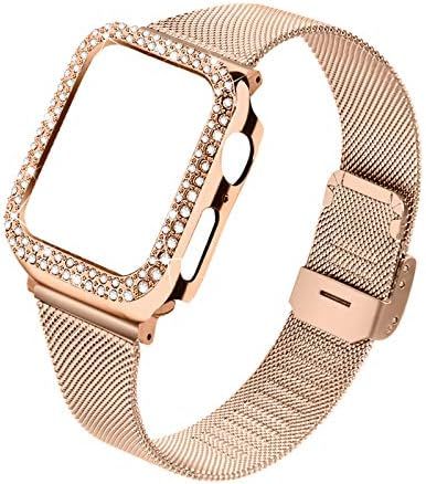 Joyozy Stainless Steel Mesh bands Compatible For Apple Watch 40mm,Women Bling Protective Crystal ... | Amazon (US)