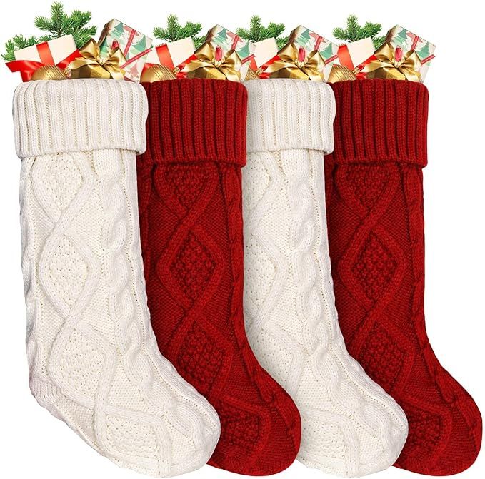 Ankis Large Christmas Stockings 4Pack -18 Inches Christmas Stockings Double-Sided Cable Knitted X... | Amazon (US)