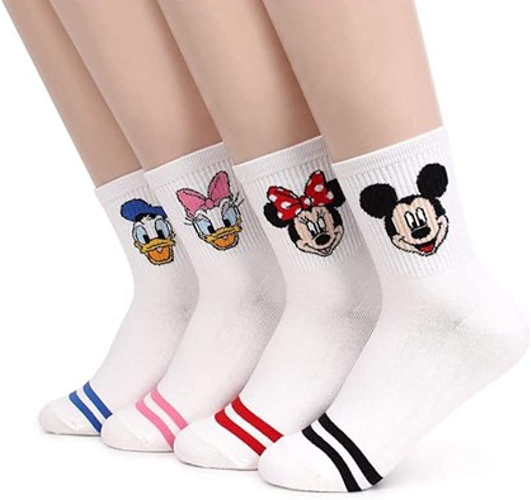 bythecoco Character Women Crew Socks 4 Pairs Mickey Minnie Donald Daisy | Amazon (US)