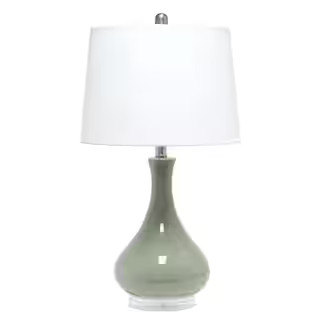 26.25 in. Sage Green Polished Contemporary Ceramic Tear Drop Shaped Table Lamp with White Fabric ... | The Home Depot