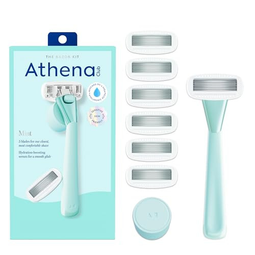 Athena Club Women’s Razor Kit, 5-Blade Cartridge Razor for Sensitive Skin, Serum-Infused Blades with Shea Butter and Hyaluronic Acid, Includes Handle, 6 Refills and Magnetic Shower Hook - Mint | Amazon (US)