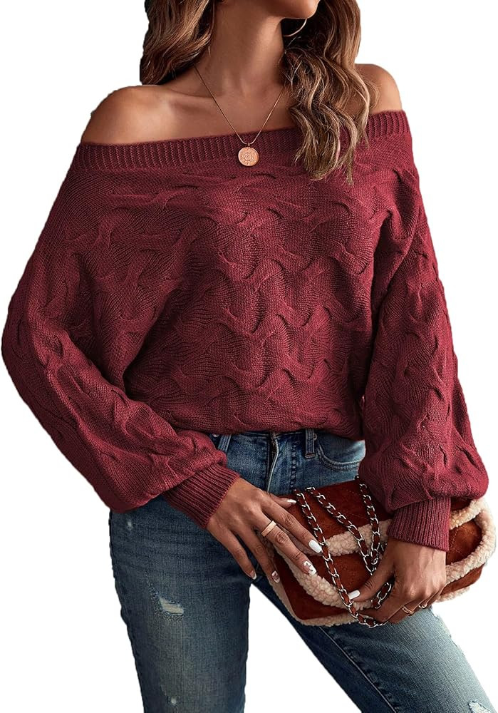 Verdusa Women's Off The Shoulder Sweater Top Old Money Clothes Dolman Sleeve Textured Knit Pullov... | Amazon (US)