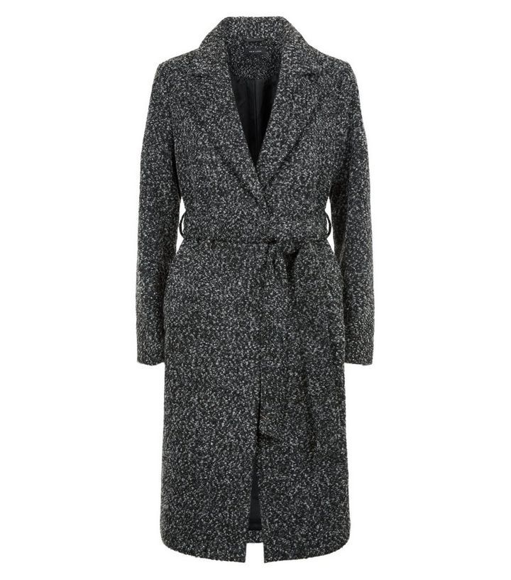 Black Flecked Belted Longline Coat | New Look | New Look (UK)