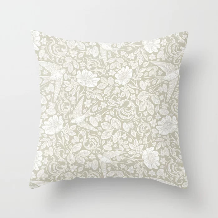 Vintage Elegant White Ivory Cream Swallows Floral Throw Pillow | Society6