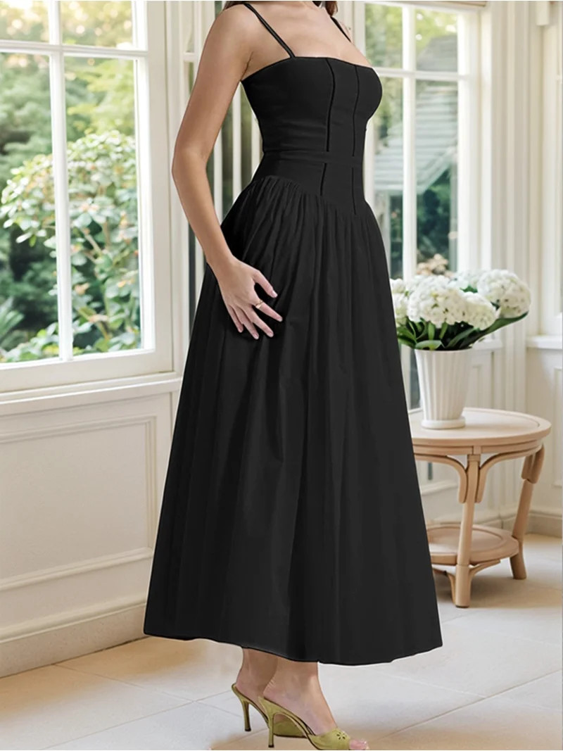 Floral Corset Maxi Dress Lace Up Flowy A Line Wedding Guest Dresses for Women Sundress with Pocke... | Walmart (US)