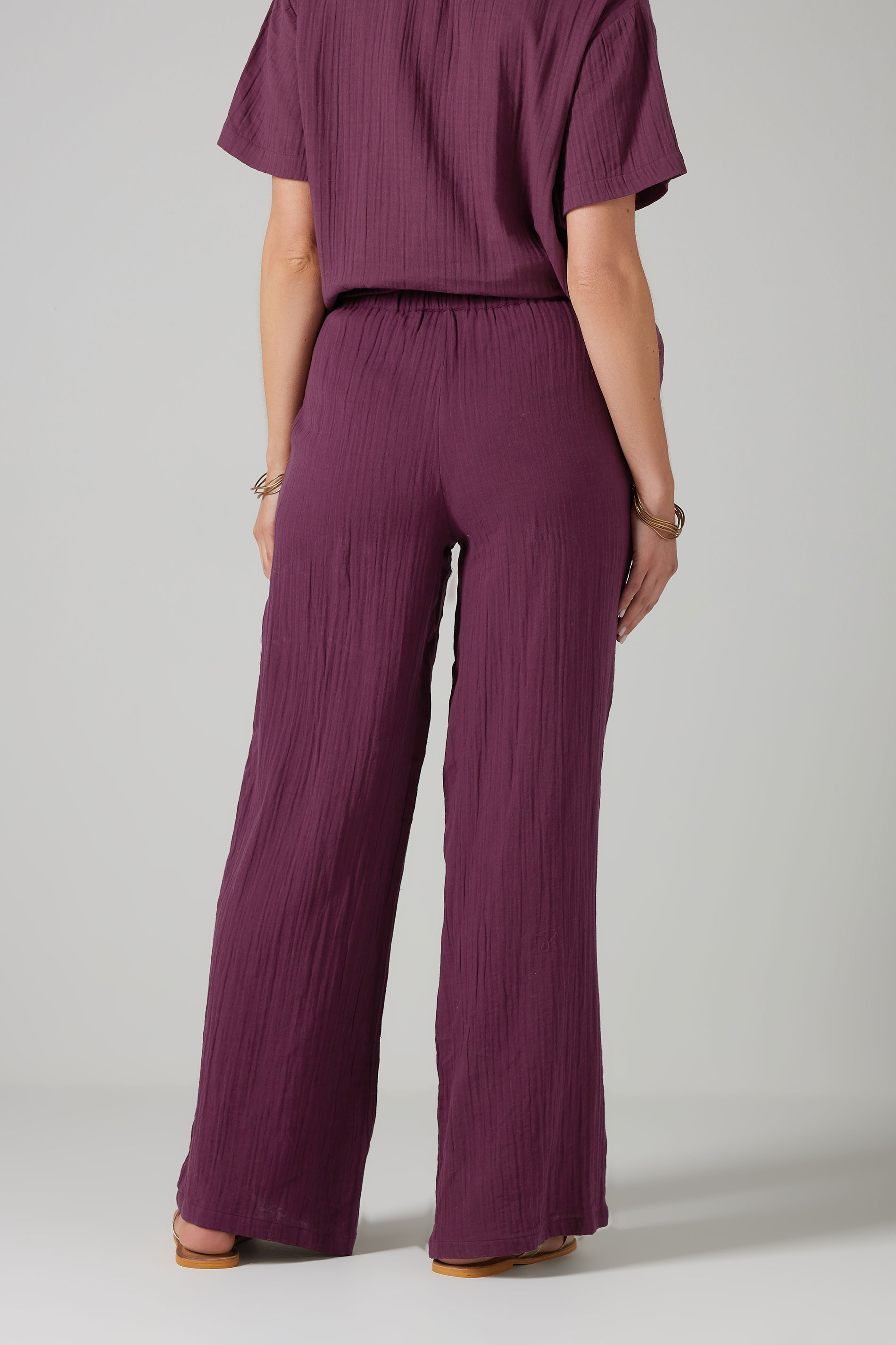 LTS Tall Dark Red Cotton Cheescloth Wide Leg Trousers | Long Tall Sally