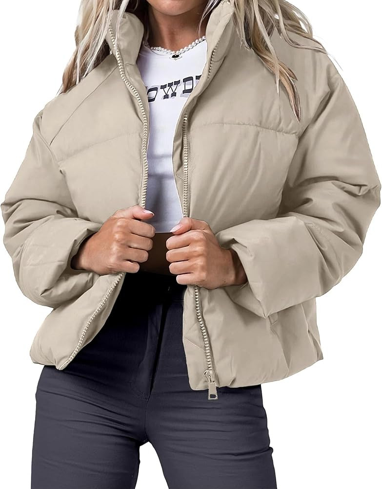 Women's Winter Cropped Puffer Jacket 2023 Long Sleeve Lightweight Zip Short Jacket Coat with Pock... | Amazon (US)
