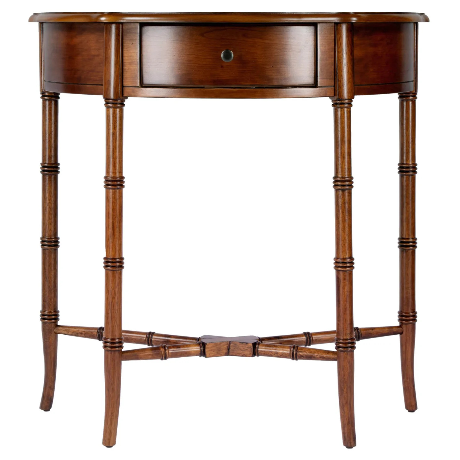 Mimi French Country Brown Wood Demilune Console Table | Kathy Kuo Home