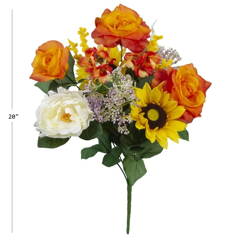 20-inch Artificial Silk Orange Roses Mixed Flowers Bouquet, for Indoor Use, by Mainstays | Walmart (US)