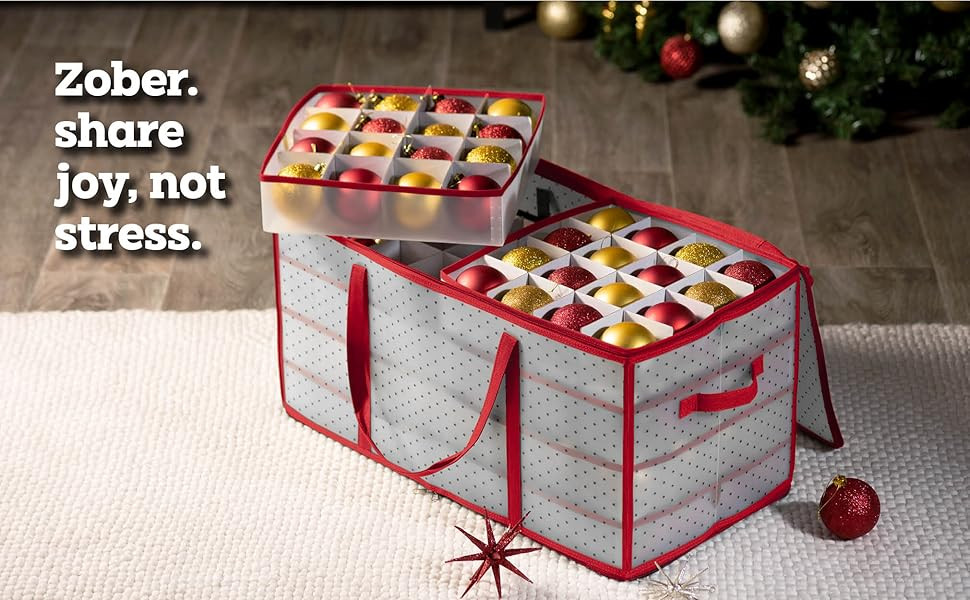 ZOBER Plastic Christmas Ornament Storage Box Large with 2-Sided Dual-Zipper Closure - Keeps 128 H... | Amazon (US)