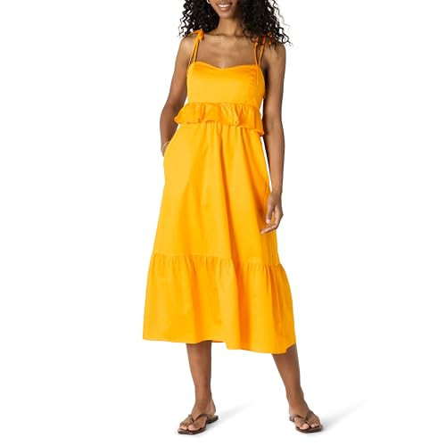 Amazon Essentials Women's Fit and Flare Cotton Sateen Empire Waist Midi Ruffle Dress | Amazon (US)
