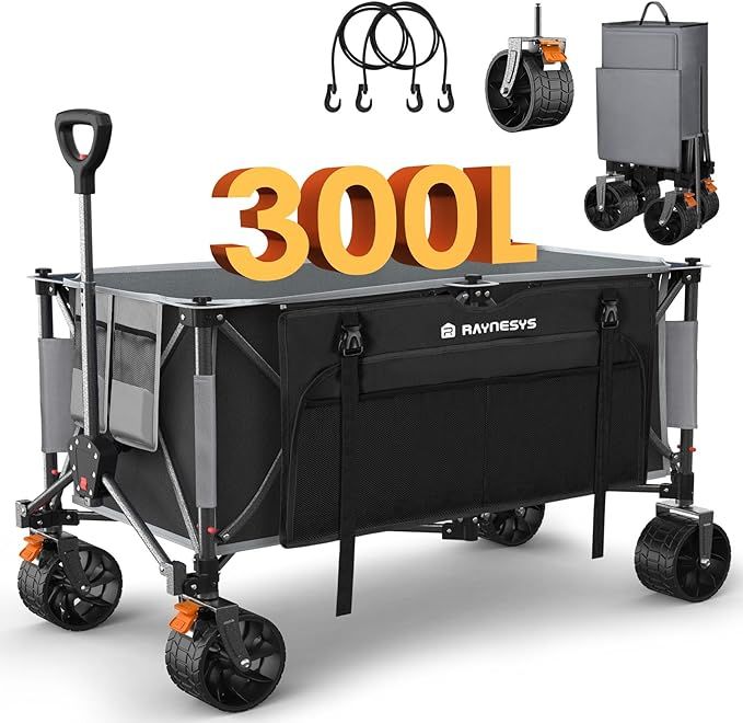Collapsible Wagon Cart with Wheels Foldable, 440lbs 300L Heavy Duty Folding Wagon, Foldable Wagon... | Amazon (US)