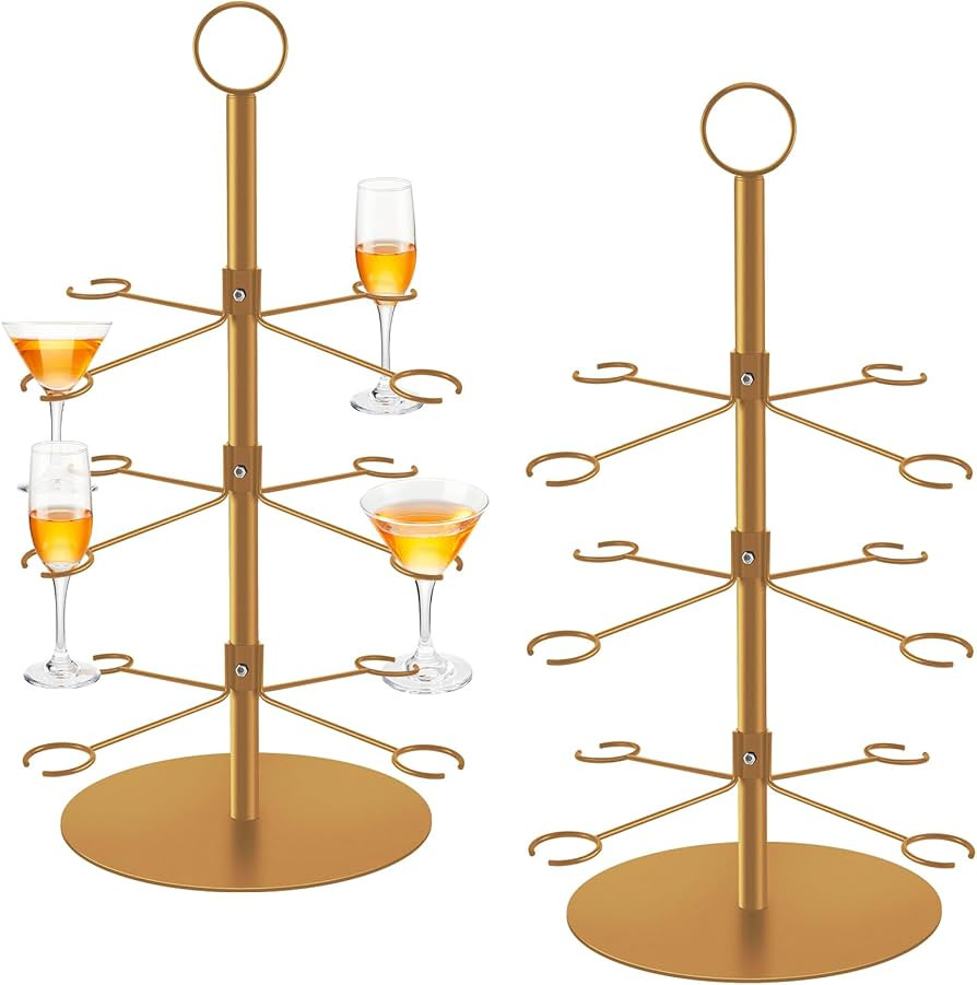 Uiifan Champagne Tree Stand for Drinks Wine Glass Holder Stand 3 Tier 12 Holders Metal Cocktail T... | Amazon (US)
