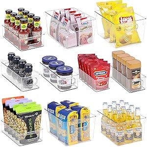 Clear Fridge Organizer Bins Set - 10 Piece Plastic Organizer Fridge Bins with Handle for Freezer, Re | Amazon (US)
