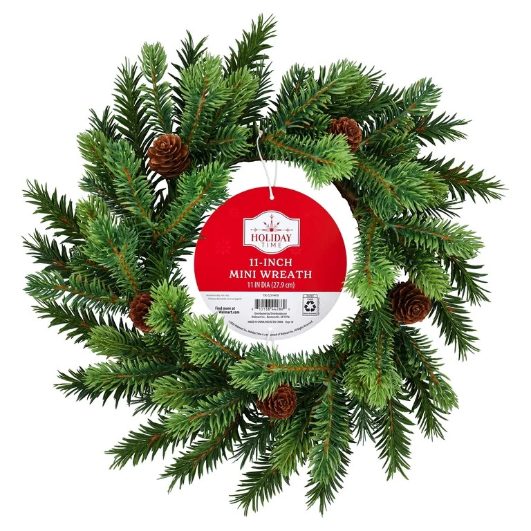Evergreen with Pinecones Artificial Mini Christmas Wreath, Green, 11", by Holiday Time | Walmart (US)