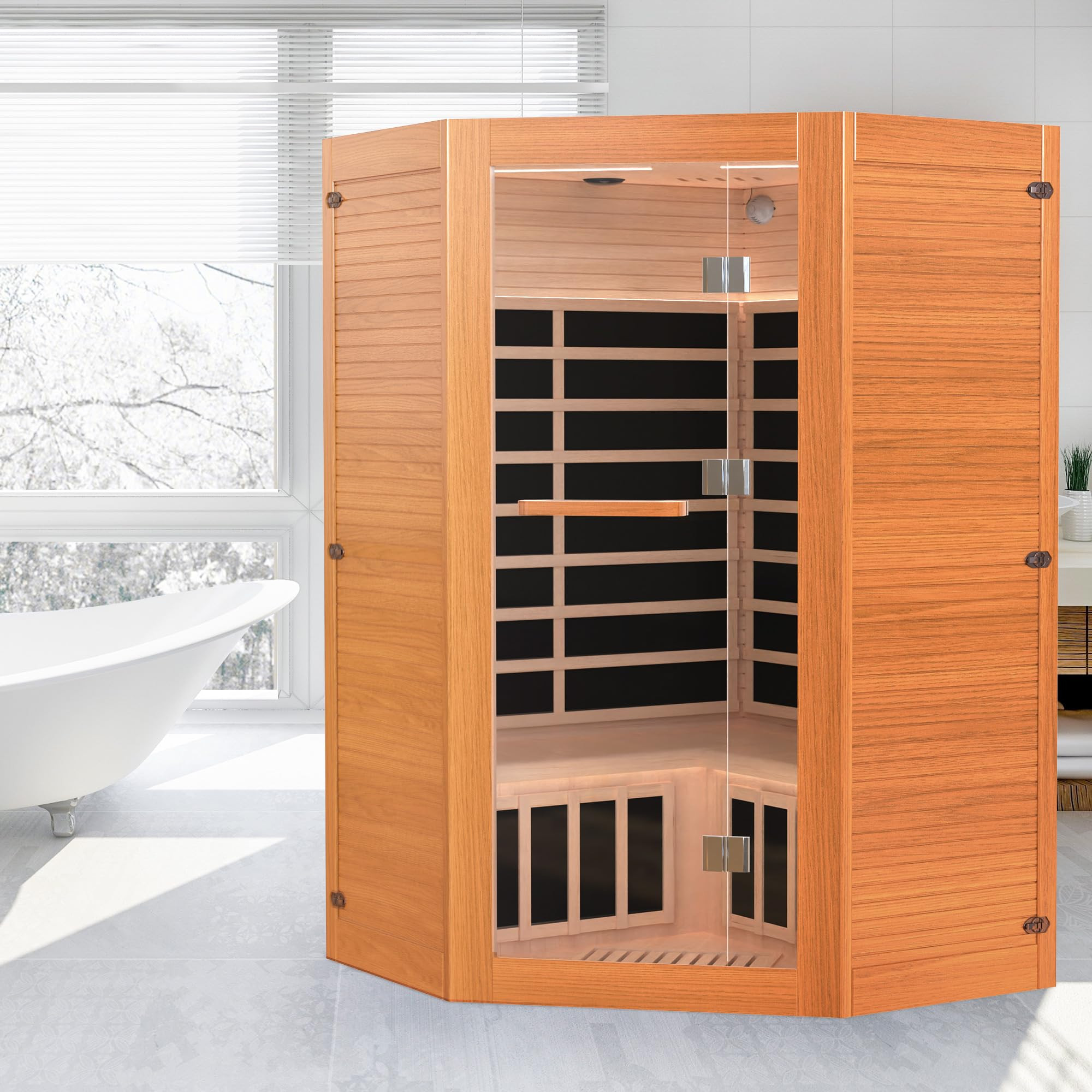 Far Infrared Wooden Sauna, 2-3 Person Indoor Wooden with 2 Bluetooth Speakers & 7 Color Lights & ... | Amazon (US)