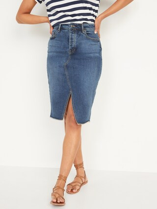 Higher-High Waisted Button-Fly Midi Jean Pencil Skirt for Women | Old Navy (US)