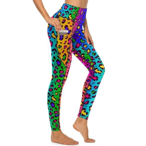 MSOKAZZLES Rainbow Leopard High Waisted Exercise Yoga Pants for Women Running Sports Workout Yoga Leggings with Pockets L | Amazon (US)