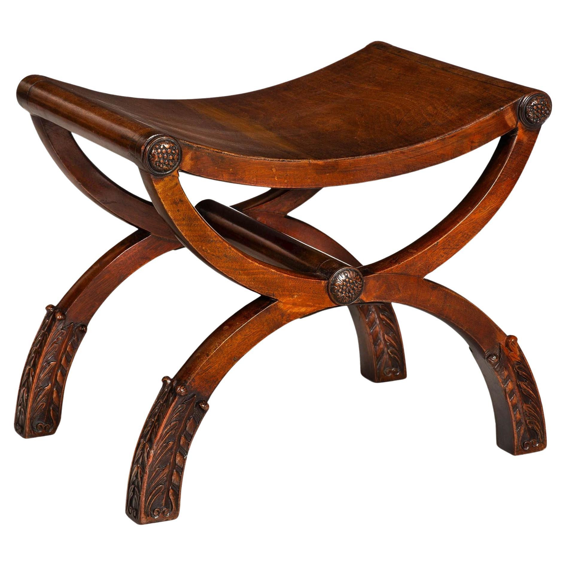 Fine English Regency Antique Mahogany Curule Curved Chair Bench c. 1815 | 1stDibs