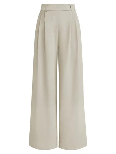 LILLUSORY Womens Dress Pants Khaki Wide Leg Hight Waisted Work Comfortable Pleated Straight Travel Loose Palazzo Trousers LightKhaki M | Amazon (US)