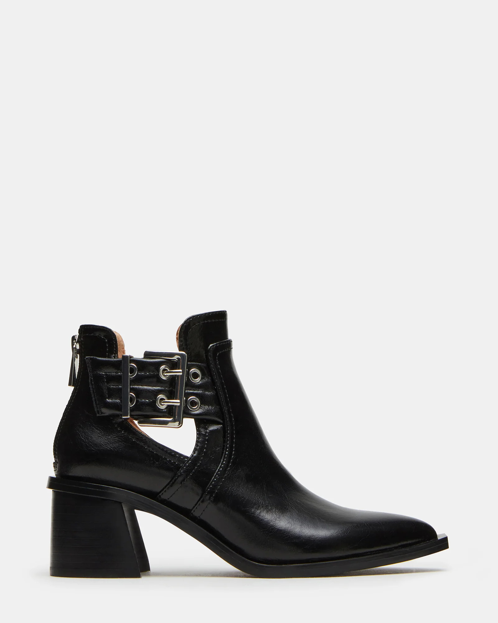 GATEWOOD Black Leather Pointed Toe Moto Ankle Boot | Women's Booties | Steve Madden (US)