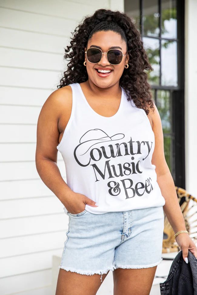 Country music and beer white jersey graphic tank | Pink Lily