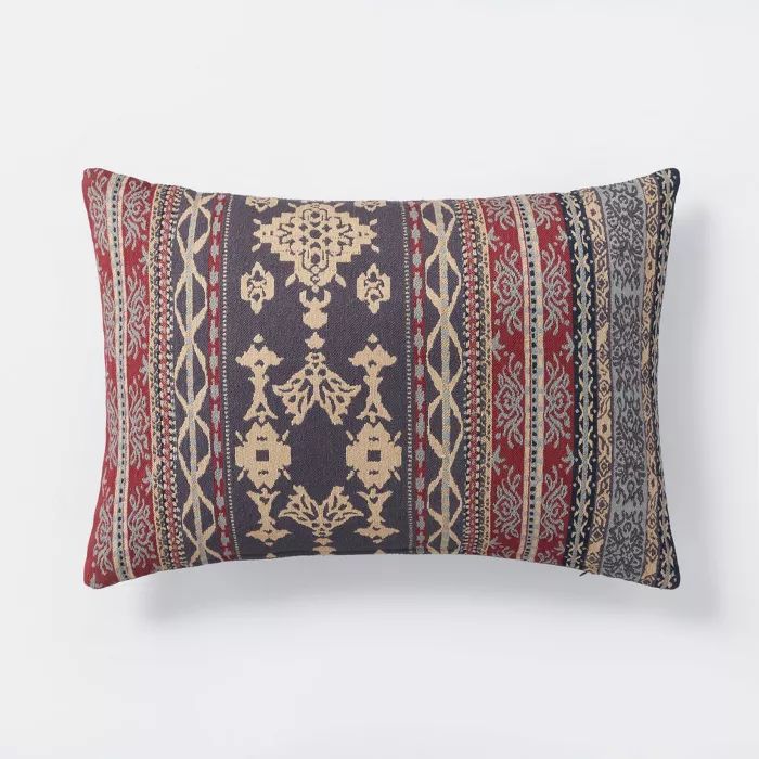 Oversized Woven Pattern Lumbar Throw Pillow Blue/Burgundy - Threshold&#8482; designed with Studio... | Target