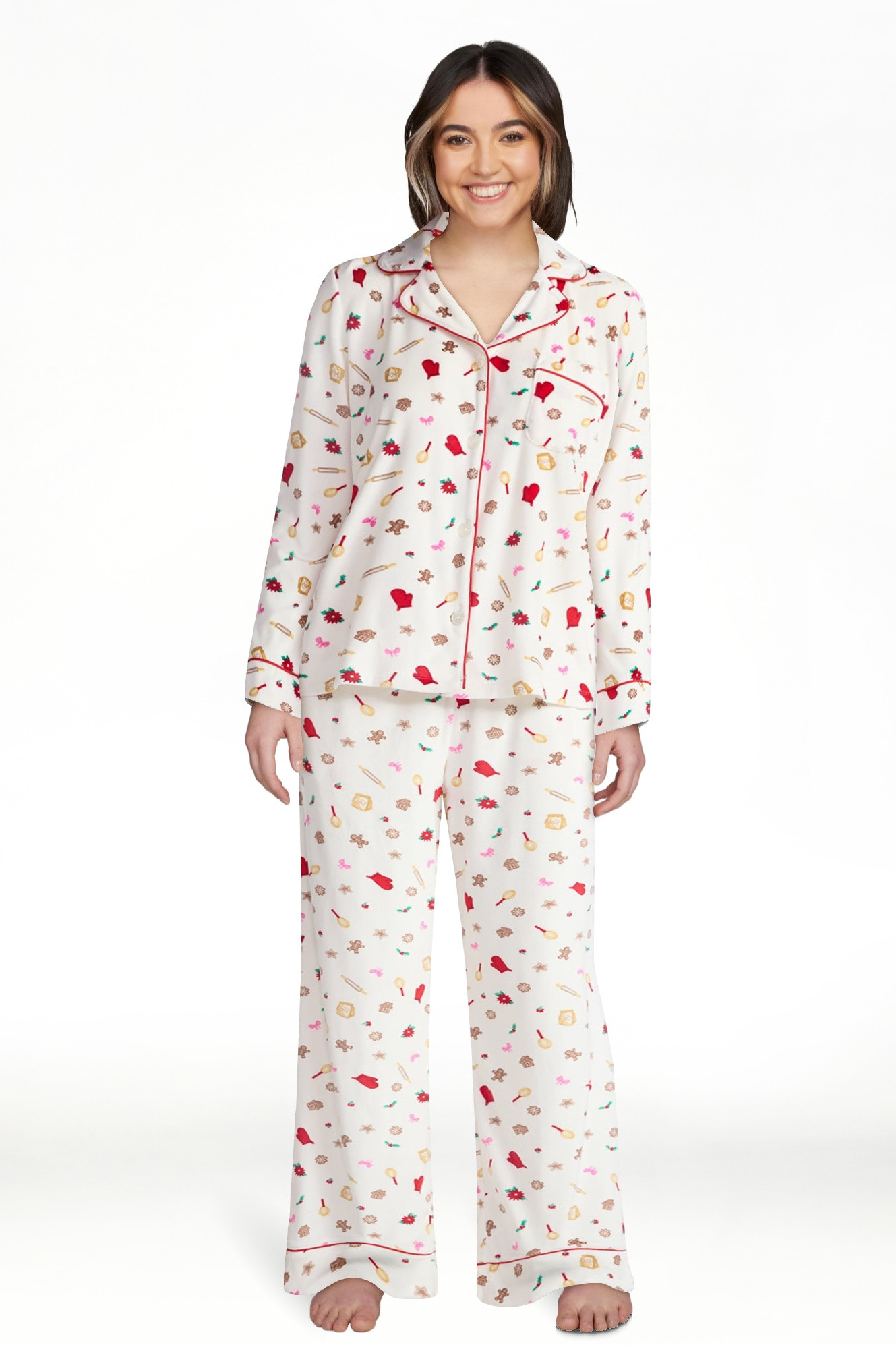 Joyspun Women’s Stretch Velour Notch Collar Long Sleeve Pajama Set, Sizes XS to 4X | Walmart (US)