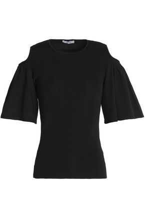 Ganni Woman Cold-shoulder Ruffled Stretch-knit Top Black Size XS | The Outnet US