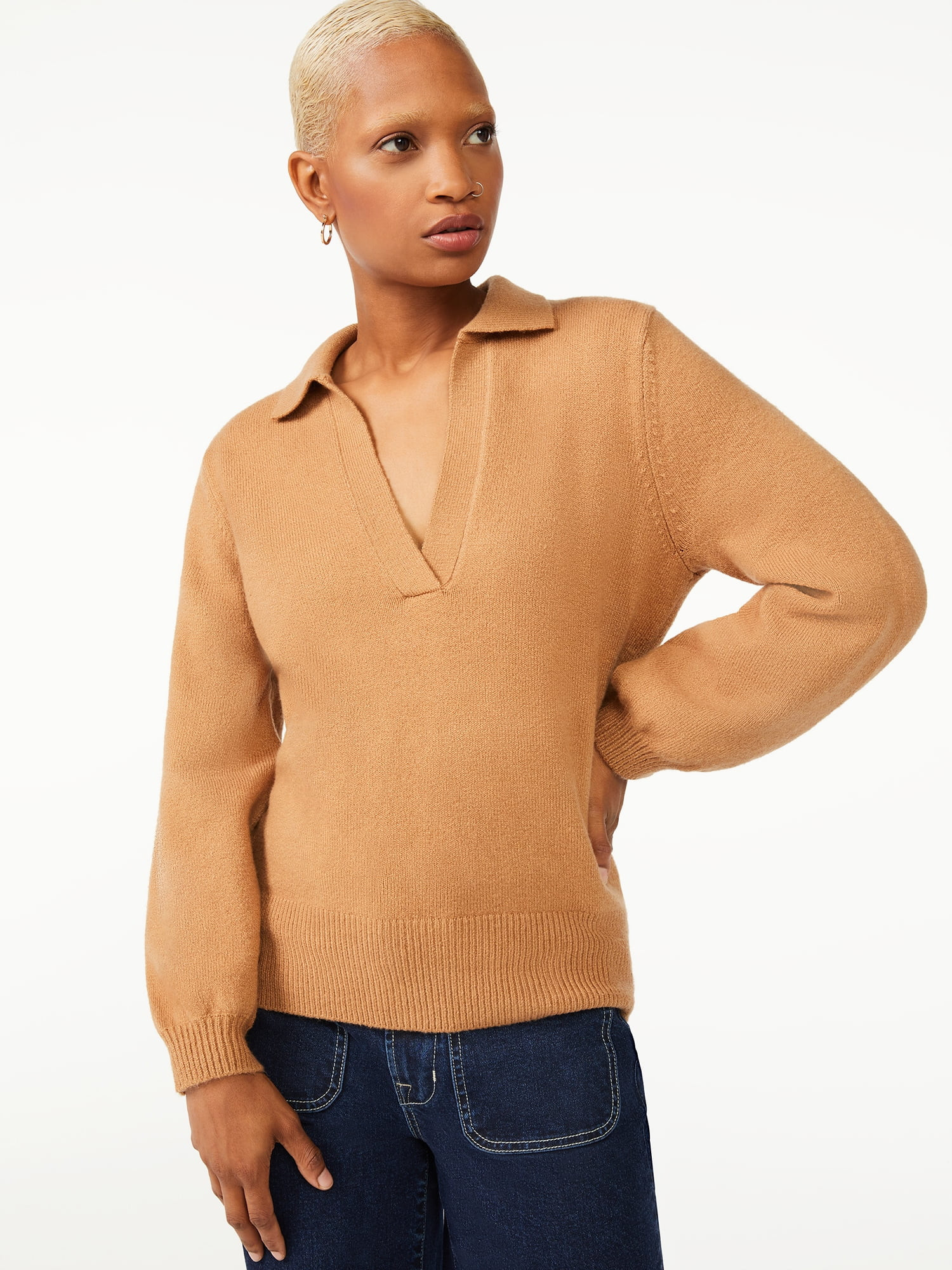 Free Assembly Women's V-Neck Polo Sweater - Walmart.com | Walmart (US)