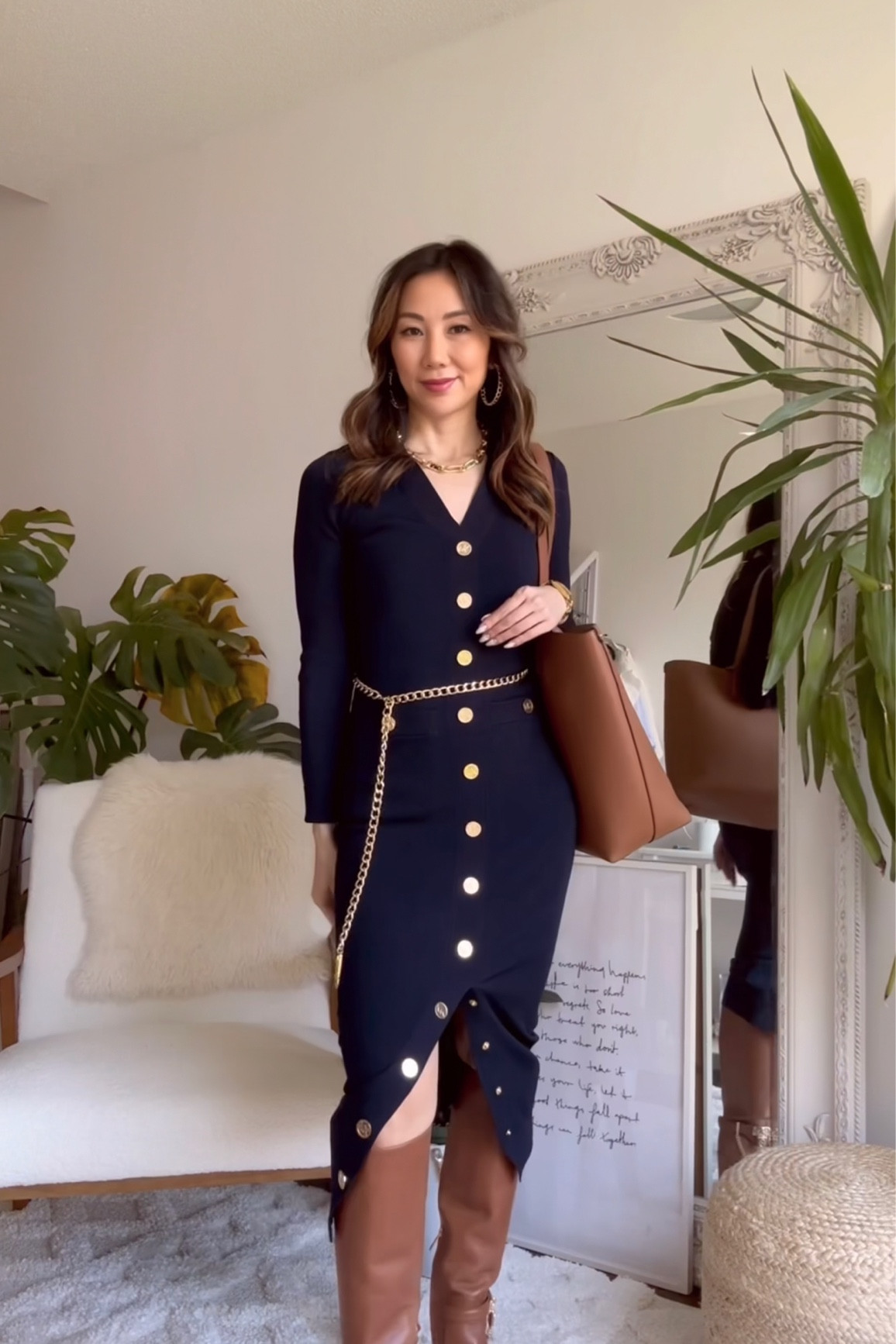 The perfect classy workwear look from Michael Kors with a knit dress and knew high brown boots for a chic and stylish fall outfit. This oversized tote is perfect for carrying everything I need too! I completed the look with gold jewelry! 

#LTKSeasonal #LTKworkwear #LTKshoecrush