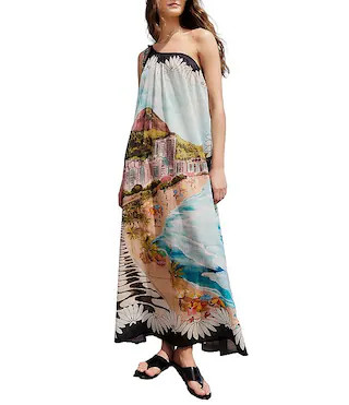 Copacabana Beach Multicolored Print One Shoulder Maxi Dress | Dillard's