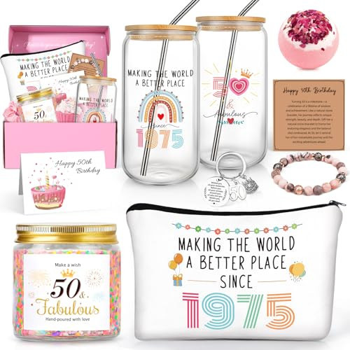 50th Birthday Gifts for Her, 50th Birthday Gifts for Women, 1975 Birthday Gifts, 50 Year Old Birthday Gifts for Women, Cool Gifts for Women 50s, 50th Birthday Decorations for Her, 50 Bday Gifts Idea | Amazon (US)