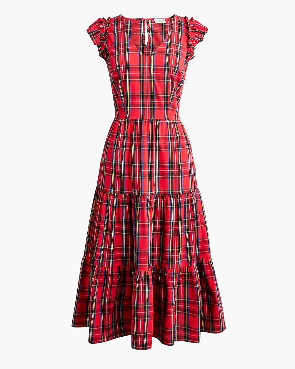 Tartan flutter-sleeve midi dress | J.Crew Factory