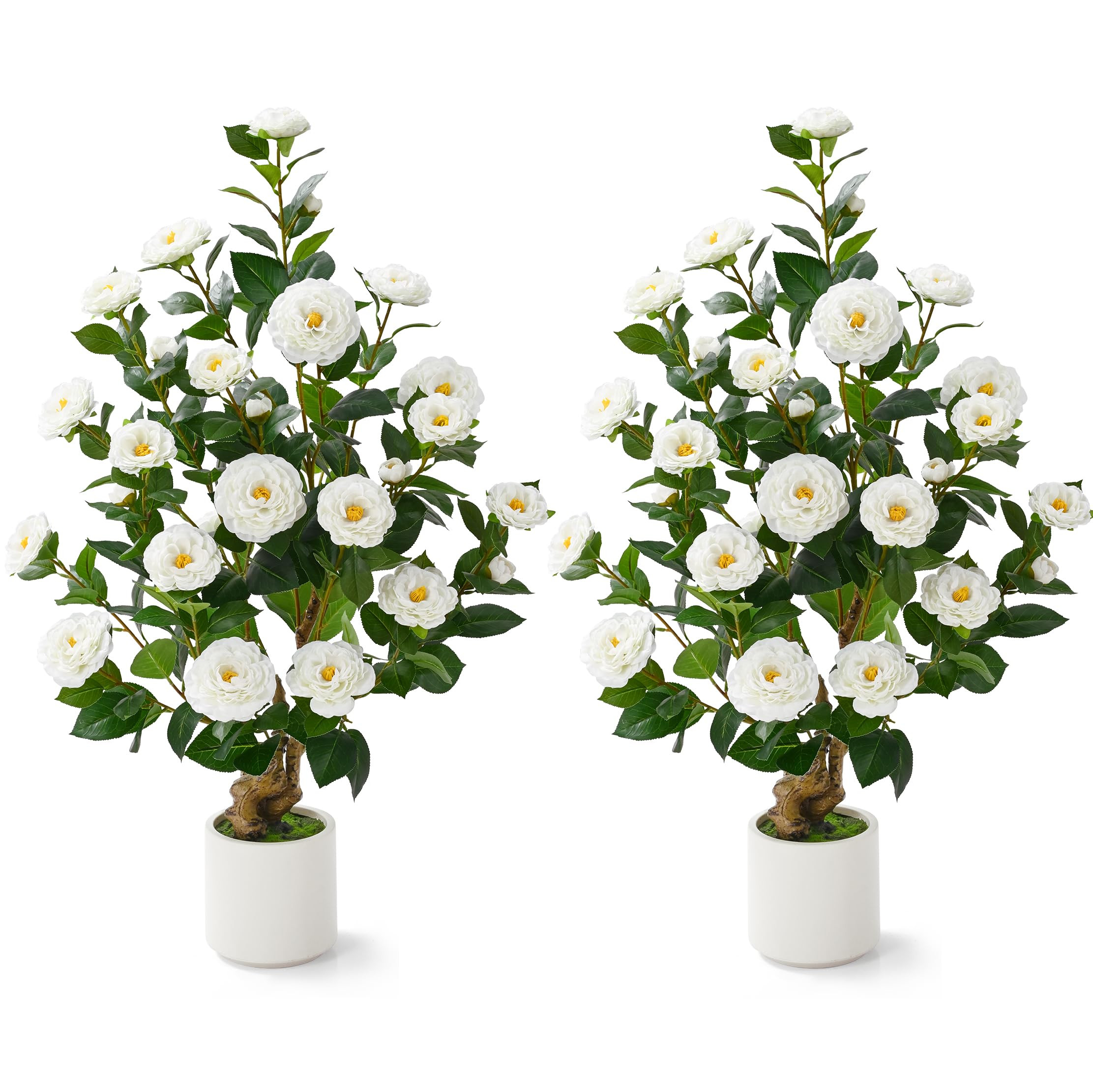 2 Pcs Artificial Camellia Tree, 38" Artificial Tree Plants Outdoor Faux Plants in Pot, Artificial... | Amazon (US)