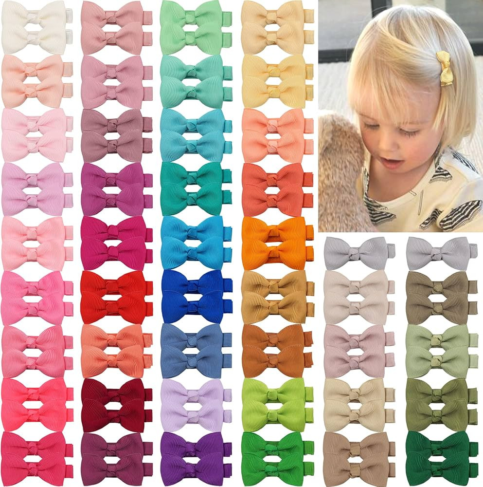 CLLOT Hair Clip 90PCS, Baby Girls Fully Lined Baby Bows Hair Pins Tiny 2' Hair Bows Alligator Cli... | Amazon (US)