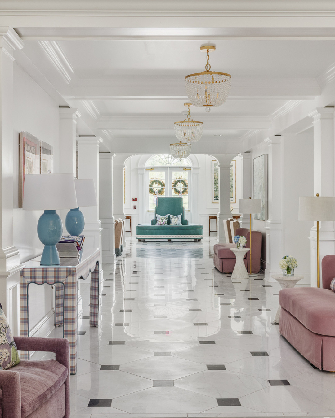 Making the walk from room to room a little prettier. 💕

I wanted the AOII main hallway to feel like more than just a pass-through. Plaid, pink, soft blue and a little sparkle overhead gave this space its own personality while still tying back to the rest of the house. Proof that even the hallways deserve a little design love.  

 #LTKHome